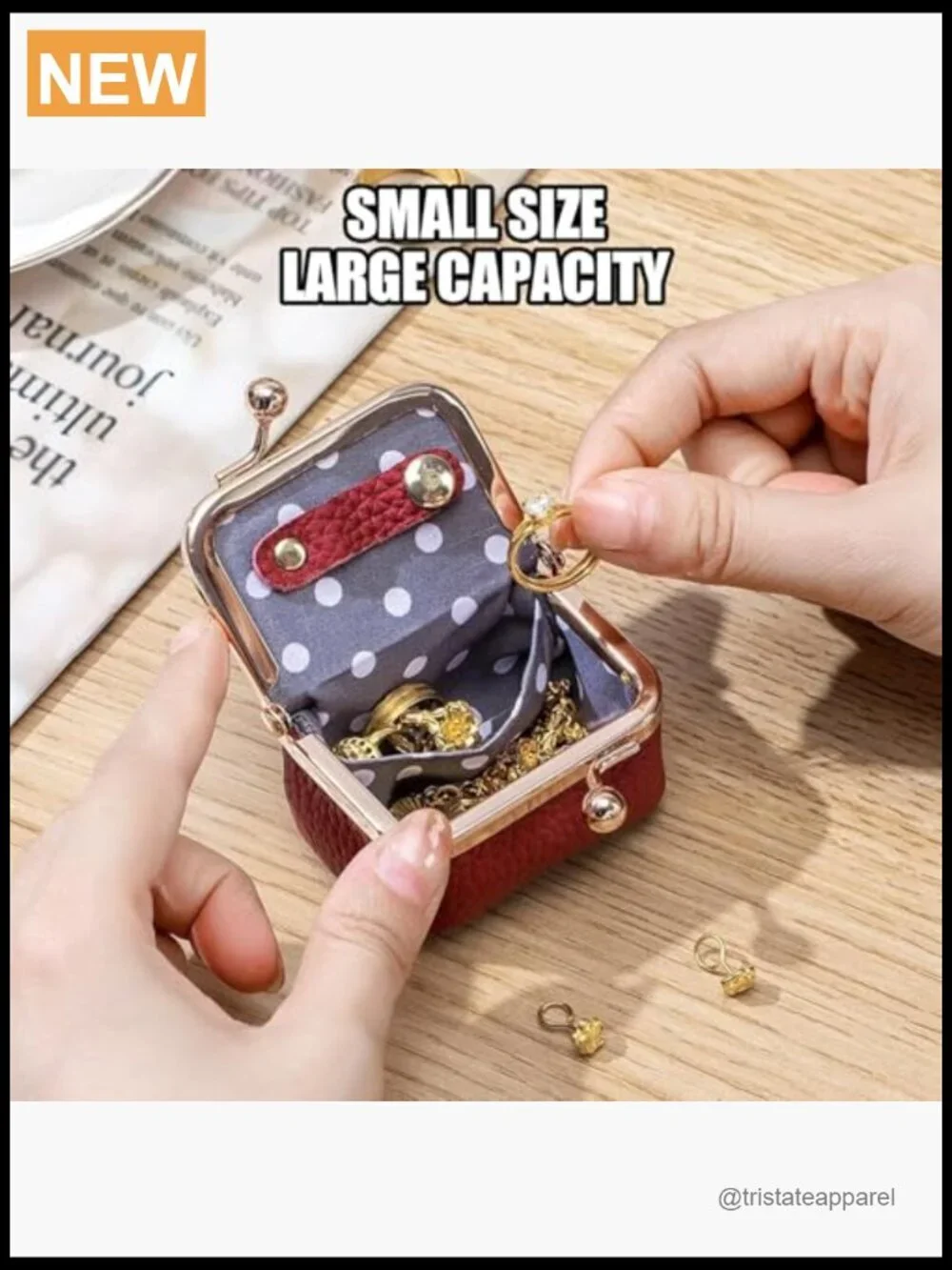 Genuine Leather Mini Jewelry Box Travel Case Kiss Lock Coin Purse Organizer